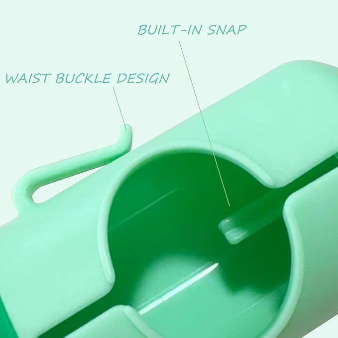 Dog Poop Bag Holder with Leash Clip, Adjustable Strap & 2-Side Hooks for Used Dog Waste Bags (Mint Green)
