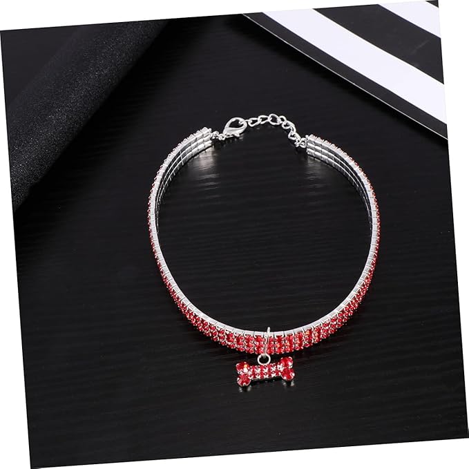 BESPORTBLE Rhinestone Pet Dog Collar Adjustable Buckle Red Crystal Dog Necklace Medium Size Luxury Pet Supplies