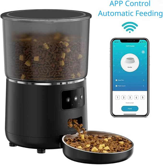 Automatic Cat Food Dispenser, Regular and Quantitative Feeding Through Intelligent APP Pet Supplies for Cat & Dog, Safe & Durable Easy to Clean, 4L Auto Cat Feeder (Black)