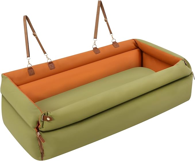 Car Seat for Small/Medium Dogs, Portable Dog Car Bed Travel Pet Carseat with Fix Belt Easy to Store & Carry (Green)