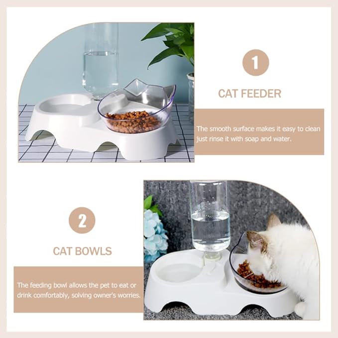 Mipcase 1set Pet Food Feeder Dual-Bowl Design for Cats and Dogs Automatic Water Dispenser Tilted Food and Water Bowls Easy Suitable for Pets