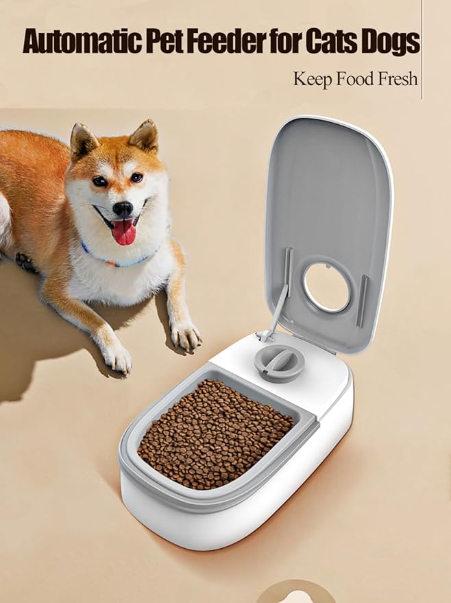 Automatic Pet Feeder for Cats Dogs,Programmable Pet Feeder,Auto Dry or Semi-Moist Pet Food Dispenser with 48-Hours Timer for Kitten Puppy (Gray, 1Meal)