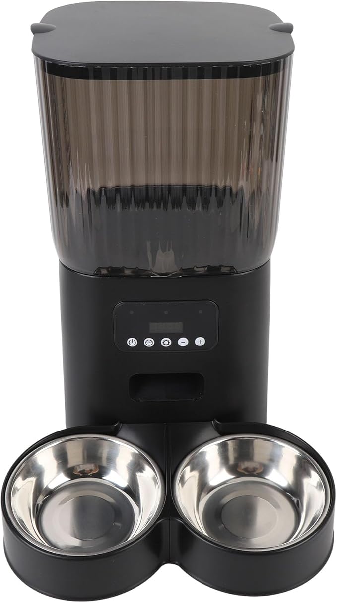 Timed Automatic Pet Feeder, Automatic Pet Feeder, Timed Feeding, Button Control, Safe Food Grade Plastic, Easy to Use for Dog Cat Feeding (Dual Bowls)
