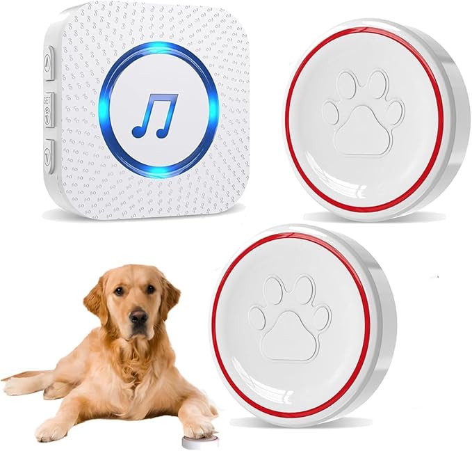 ChunHee Smart Dog Door Bell Wireless Puppy DoorBell for Potty Training, Dog Bells to go Outside, Bells for Dogs to Ring to go Potty, 2 Dog Buttons [New 2025]