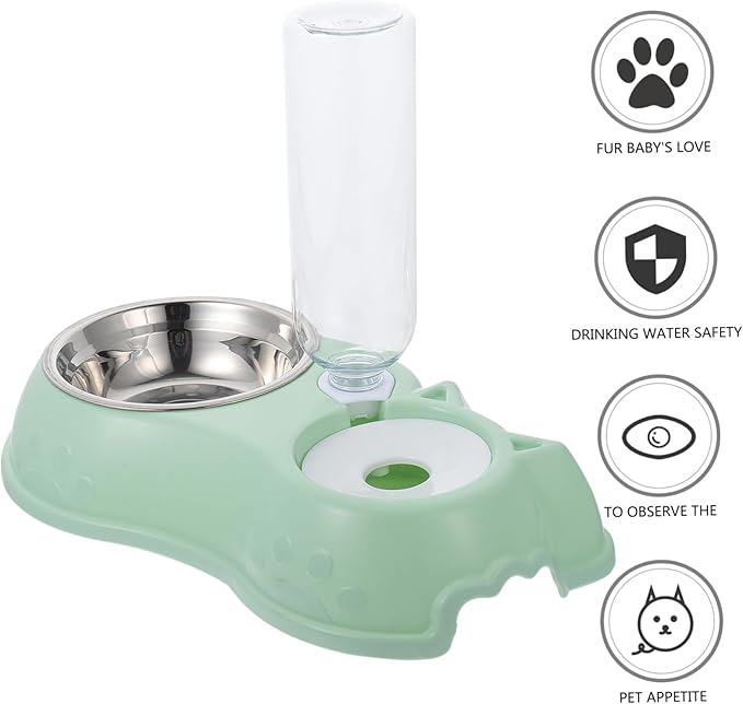 Kisangel 1set Automatic Dual Pet Feeder Water Dispenser Opaque Food Bowl for Dogs and Cats Non- Design Convenient Two-one Feeding for Busy Pet Owners