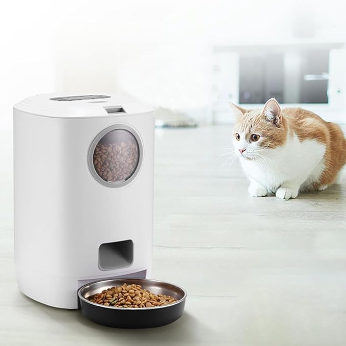 HEMOTON Smart Pet Feeder Automatic Dog Feeder Cat Food Dispenser with 4 Meals Scheduling, Voice Recording, Visible Timed Portion Control, Suitable for Pets – Battery Not Included