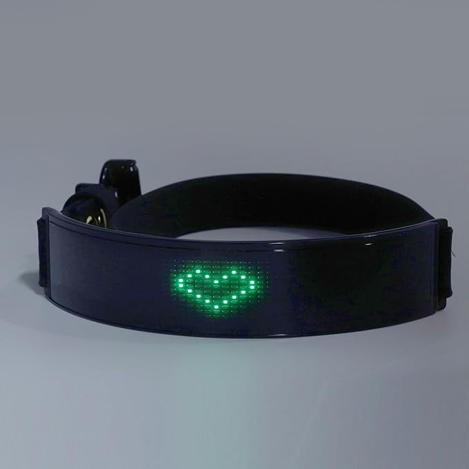 LED Pet Collar, DIY Display Screen Light Up Collar USB Rechargeable Safety Night Collar in The Dark Pet Necklace for Night Walking (Green Light)