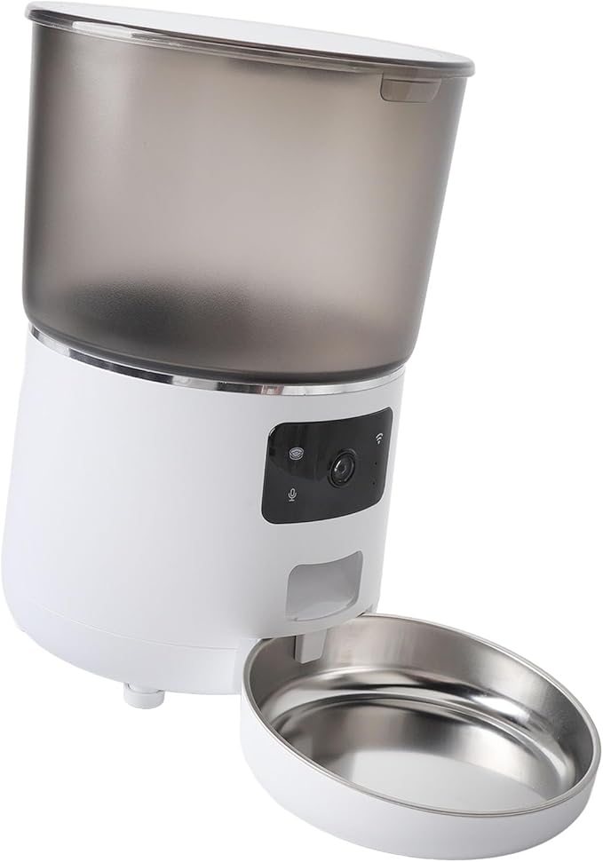Automatic Pet Feeder, Upgrade 4L USB Wireless Timed Dry Food Dispenser with APP Smart Reminders for Cats Dogs, Portion Controlled Feeding, Removable, Easy to Clean (White)