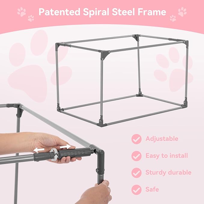 PETSFIT Collapsible Dog Crate, with Patented Adjustable Fabric Cover, Chewproof & Lockable Mesh Doors, Waterproof Base Portable Kennel Pink 36 Inch