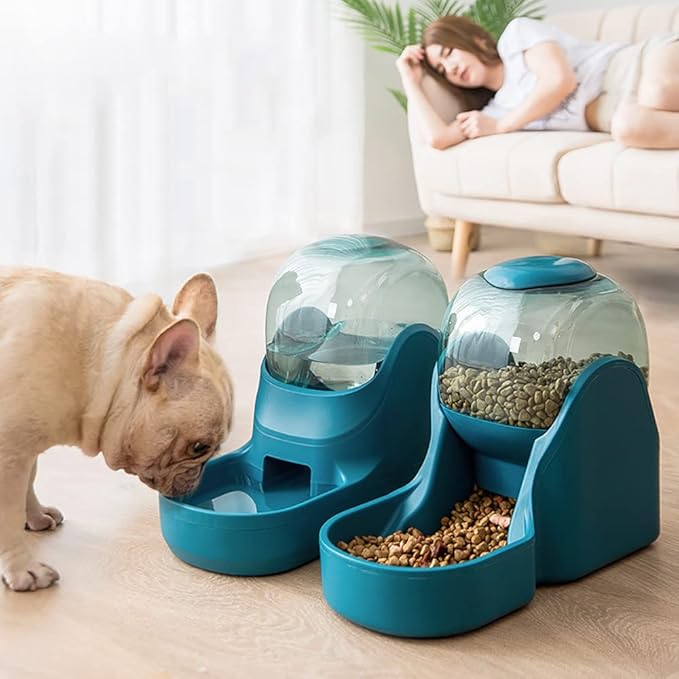 2 X 3.8 L Automatic Cat Water Fountain Pet Dog Food Feeder Drinking Feeding Bowl Puppy Food Dispenser Drinker for Dogs Cats