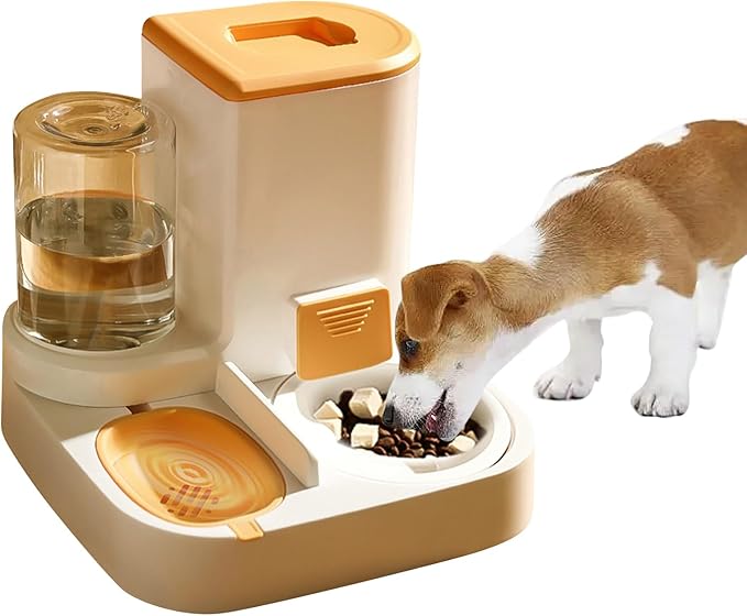 Gravity Pet Feeder and Water Dispenser Set,2 in 1 Automatic Pet Feeder Dispenser,Automatic Cat Food Dispenser, Detachable,Easy Clean,Integrated Large Capacity Dog 1L Water Bowl 2.8L Food Bowl