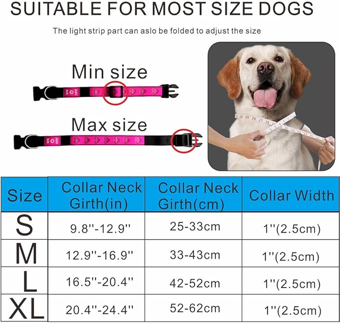 LED Dog Collar with Diamond Pattern, 15 Light Modes, with Bonus Pet ID Tag and Bell (Green, M(11.8-15.7"))