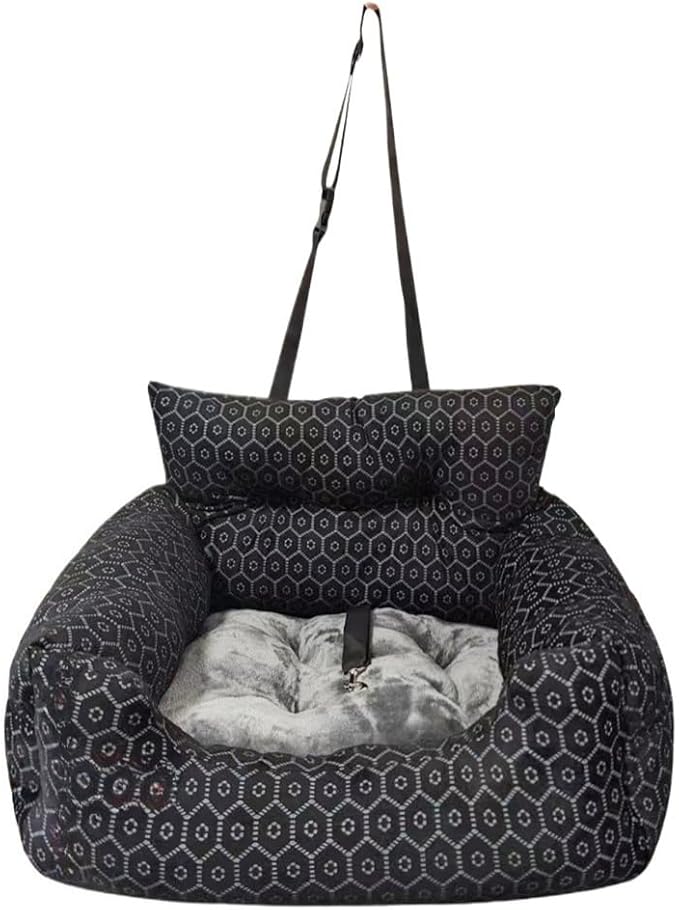 Dog Car Seat, Safe Cozy Travel Bed Carrier with Clip-On Leash, Storage Pockets, Water-Resistant & Machine Washable for Puppies(Black 1 Seat)