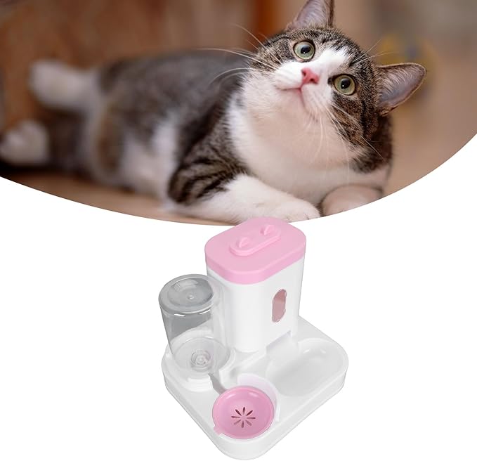 Automatic Cat Feeder and Water Dispenser Set, Pet Food Water Dispenser, Automatic Dog Feeder and Dog Water Dispenser, 2 in 1 Large Capacity Detachable Automatic Cat Waterer Feeder for Dog Puppy (Pink)