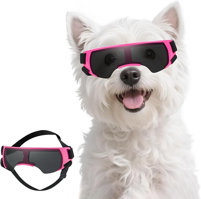 PETLESO Small Dog Goggles, Anti-UV Dog Sunglasses for Outdoor Driving Cycling Riding Hiking, Windproof Dustproof Snowproof Eye Protection, Pet Eye Wear with Adjustable Strap, Pink