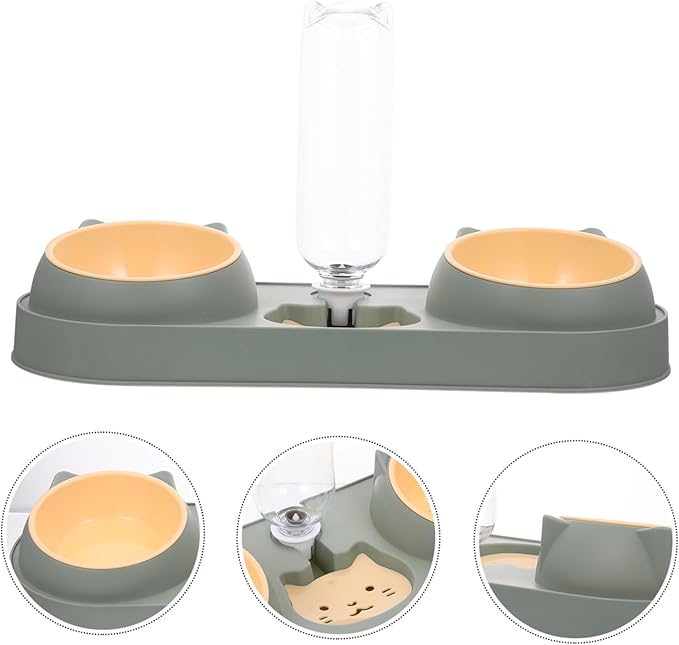 POPETPOP Double Bowl Pet Feeding Device with Water Dispenser Stable Skid Plastic Dog Cat Feeder Break and Easy to Clean Practical Food and Water Container for Pets Random Style Green