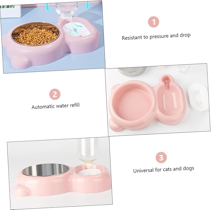 Stainless Steel Double PET Feeding Bowl Waterproof Dog Bowl Automatic Water Feeder for Dogs and Cats 2-in-1 Design
