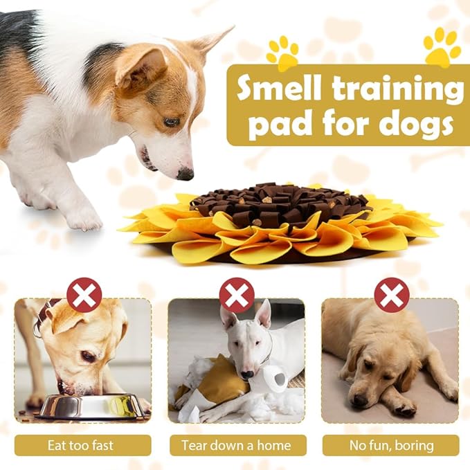 Snuffle Mat for Dogs, Pet Feeding Mats Puppy Sniffing Pad 20x20inch, Sunflower Shaped Snuffle Mat, Cat Doggies Interactive Toys for Multiple Breeds Training and Stress Release