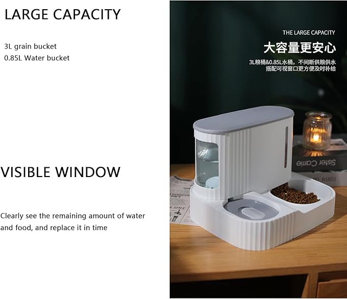 2 in 1 Automatic Gravity Cat Feeder, Large Capacity Separated Dog Food and Water Dispenser for Small Medium Cats, Dogs, Puppies and Rabbits