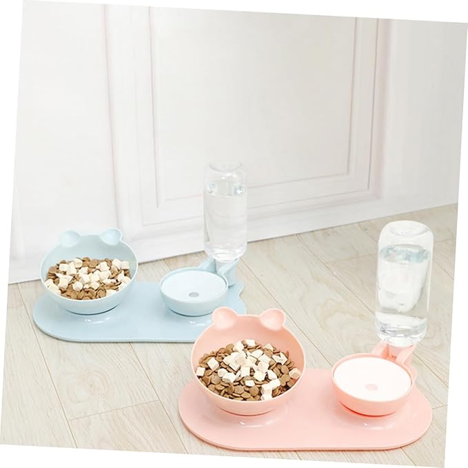 balacoo 1pc Pet Double Feeder Non- Base Detachable Design for Easy Cleaning Elevated for Cats Dogs Random Color Automatic Water Food Bowl Practical Steady Feeding