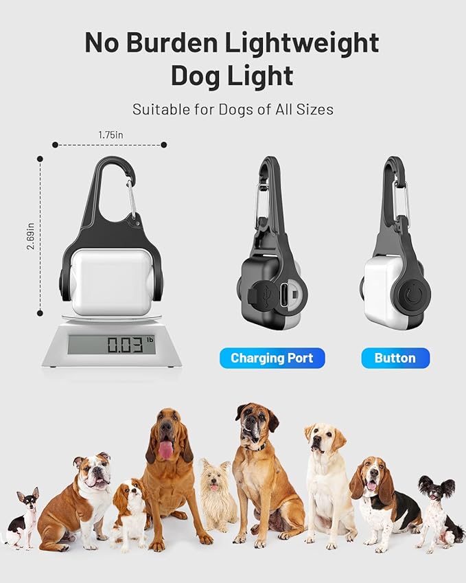 Rechargeable Dog Collar Light -3 Modes Dog Light, IP65 Waterproof Dog Walking Light, 50LM Dog Lights for Night Walking, Running, Camping, Climbing, Bike, 2 Pack