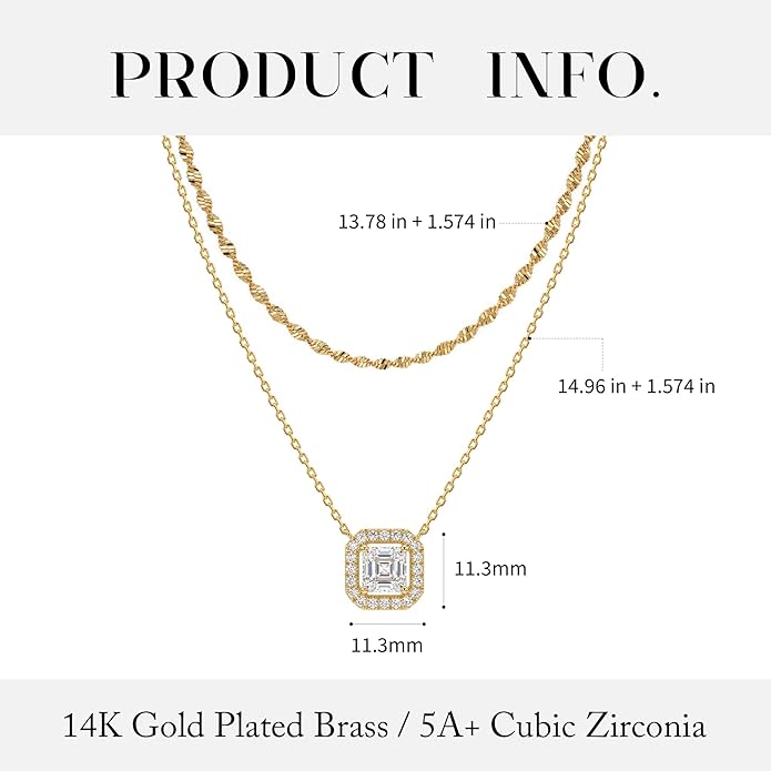 TONTMY STUDIOS Layered Gold Necklace for Women 14K Gold Plated Small Dainty CZ Pendant Layering Gold Necklaces Set Simple Chain Choker Necklace Trendy Jewelry for Women Gifts