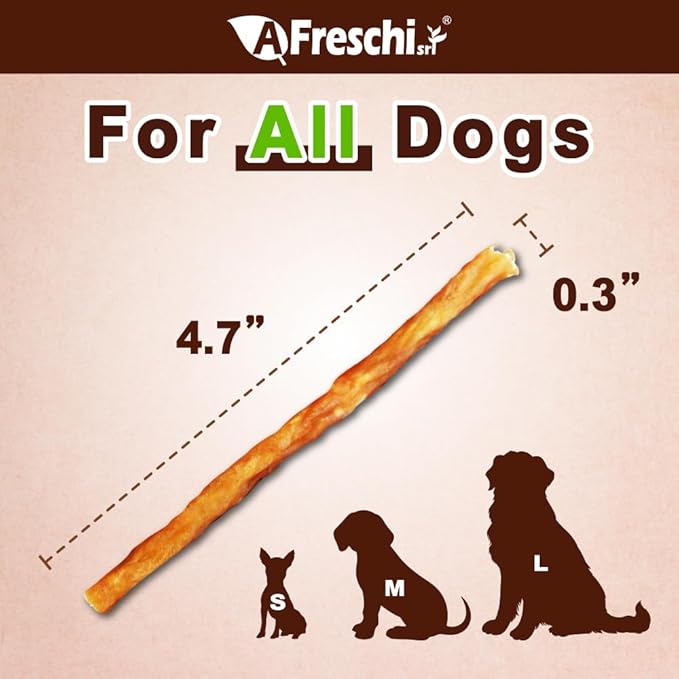 AFreschi Turkey Tendons for Dogs, USA-Sourced, Healthy Dog Treats, Rawhide-Free Puppy Chews, All Natural, Hypoallergenic Dog Treats, Classic Series, Thin Sticks, 3.5 oz Pack