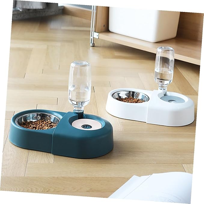 minkissy Automatic Pet Feeding Bowl with Water Dispenser Blue Non-Spill Dog and Cat Food Basin Gravity-Operated Pet Supply for Puppies