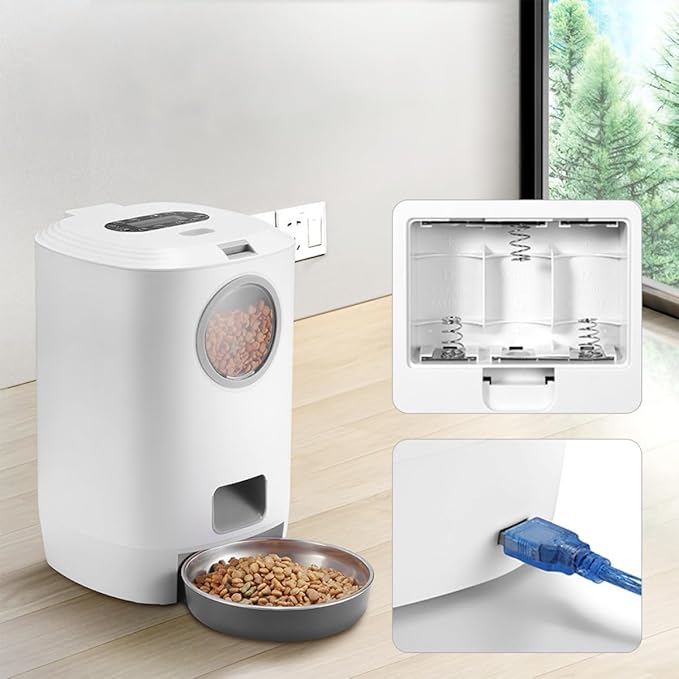 Smart Automatic Pet Feeder with Voice Recorder, 4 Meals Programmable Dry Food Dispenser, Detachable Pet Feeding Container for Cats and Dogs, Timer-Controlled Portion Bowl for Home