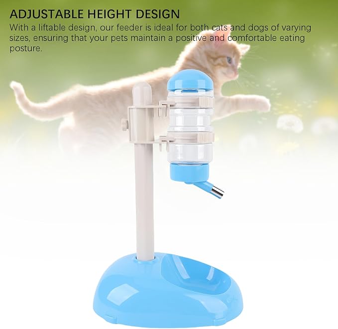 Automatic Standing Water Dispenser Bowl, Pet Adjustable Height Feeder for Water 500ml Capacity Standing Water Feeder with Detachable Bottles Ideal for Dogs Cats (Blue)