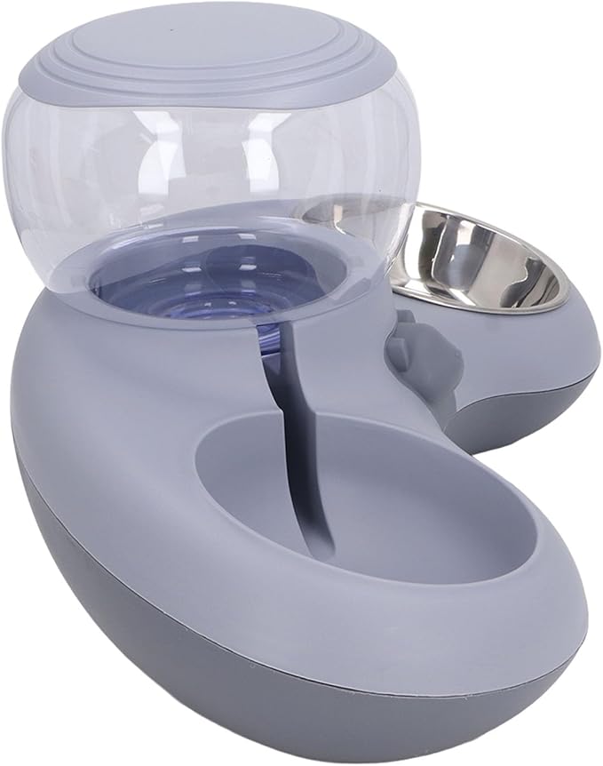 Ergonomic Tilted Cat Feeder with Automatic Water Dispenser, Stainless Steel Spill Proof, Easy to Clean, Raised Food and Water Station for Small Dogs and Cats (Gray)