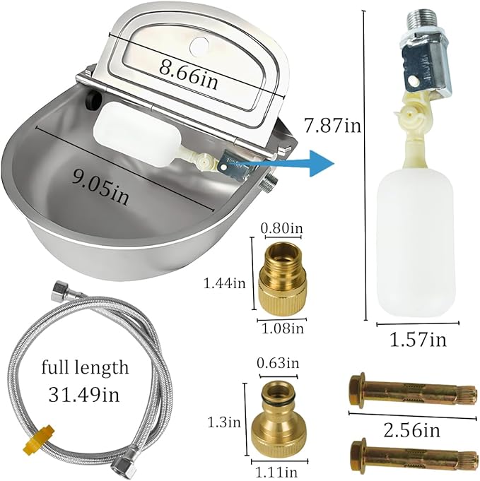 Automatic Animal Drinking Water Bowl, 304 Stainless-Steel Livestock Waterer with Float Valve, Large Capacity Outdoor Trough for Dogs Horse Goat Pig Cow