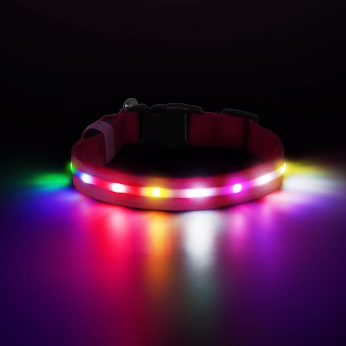 RUXAN Light Up Dog Collar,Dog Lights for Night Walking,LED Collars Waterproof,Glow Dog Collars Rechargeable,Glow in The Dark Dog Collar,Dog Collars Light for Small,Medium,Large Dogs (Large,Pink)