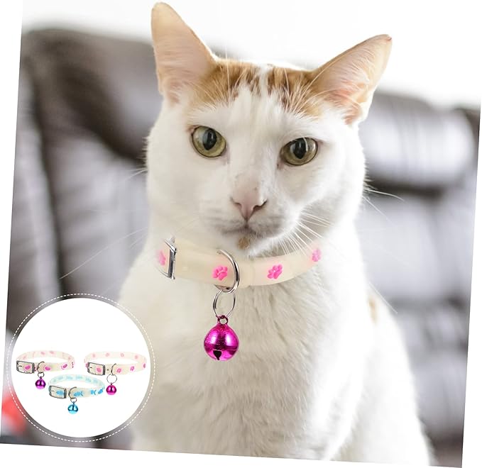 YARNOW 3pcs Fluorescent Pet Collar Nighttime Glow Safety Neck Strap for Cats Dogs Fish Bone Paw Prints Footprints Designs Random Colors