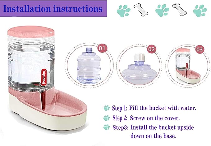 Automatic Feeders and Waterer Dog Cat Food Feeder Water Dispenser Gravity Food and Water Dispenser Automatic Food Dispenser for Small Large Pets Pink