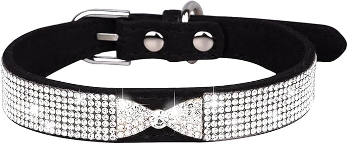 Cute Dog Collar with Bling Rhinestone, Fancy Crystal Diamond Glitter Pretty Jewel Soft Cat Collars for Small Medium Large Breed Dogs Girl Female Pet Puppy Kitten Terrier (S, Black4)