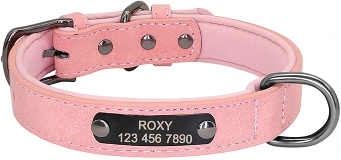 Custom Leather Dog Collar Personalized Small Dogs Collar Engraved Cat Pet Small Medium Large Dogs Collars for Pitbull Chihuahua Pink S