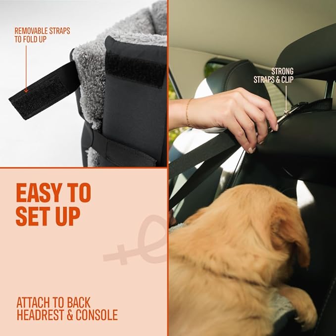 Center Console Dog Seat for Small Dogs & Cats | Pet Car Seat with Safety Strap & Cushion | Portable Middle Console Dog Bed | Secure Travel Booster Seat by Carver Park