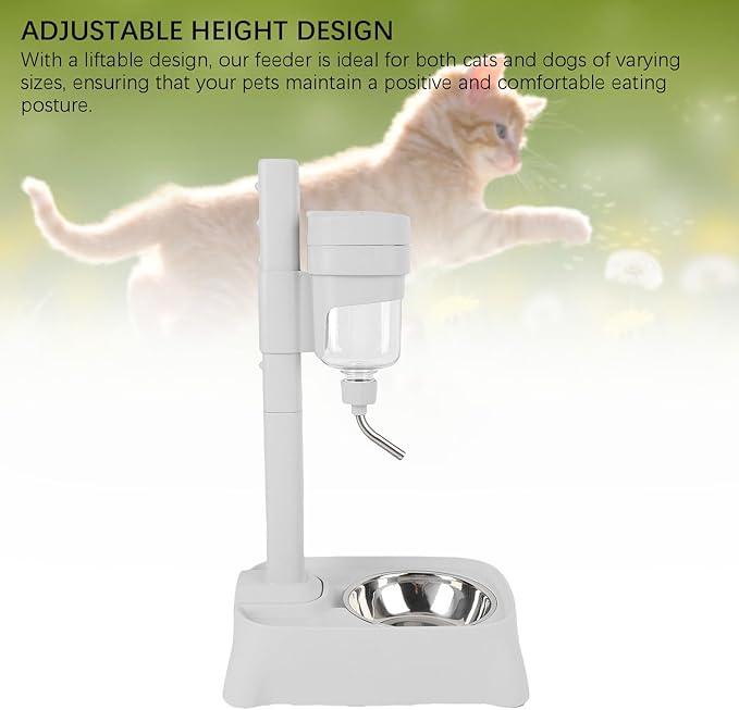 500ml Pet Standing Water Dispenser, Height Adjustable Plastic Cat Dog Water Feeder Bottle with Stainless Steel Bowl, Pet Automatic Water Dispenser for Pets Elegant