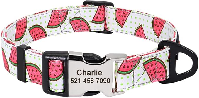 Personalized Dog Collar Nylon Print Dog Collars Customized Puppy Pet Collar Engraved Name ID for Small Medium Large Big Dogs Pug 159 White L