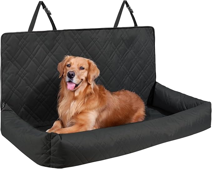 Pet Car Seat, Waterproof Dog Booster Seat with Safety Straps, PP Cotton Filled, 50x19.69x22.05 Inch, Black, for Vehicles and Indoor Use