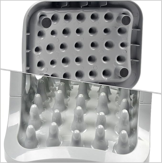 FAVOMOTO Automatic Dog Food Dispenser Slow Feeder Bowl, Anti-Choking Plastic Pet Feeding Tool with Rotating Food Puzzle, Gray and Green for Puppy Training and Interactive Feeding