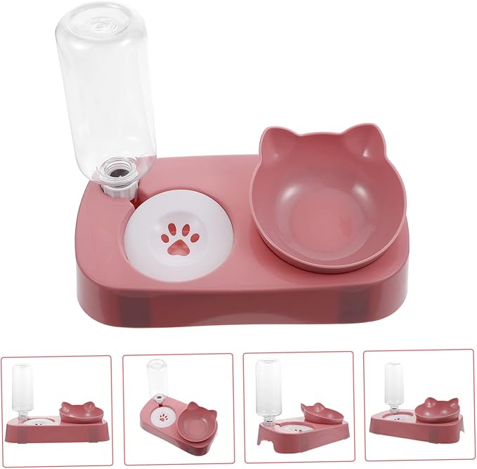 Sosoport Automatic Cat Food and Water Set Non-Slip Base Detachable Bottle Pet Feeder Dispenser for Dogs and Cats