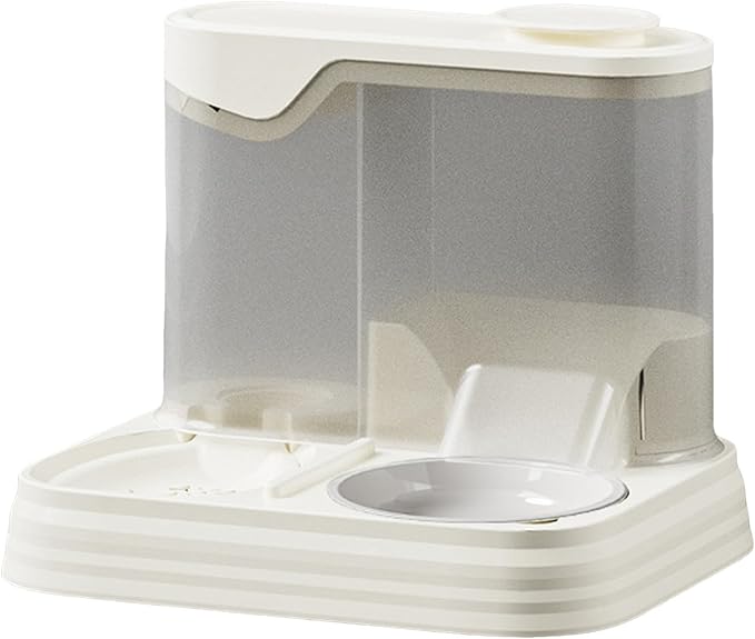 Pet Feeder and Water Dispenser Set, 2 in 1 Cat Food and Water Bowl Set - Large Capacity Automatic Dog Feeder with Water Dispenser for Puppy, Medium Dogs & Cats (White)