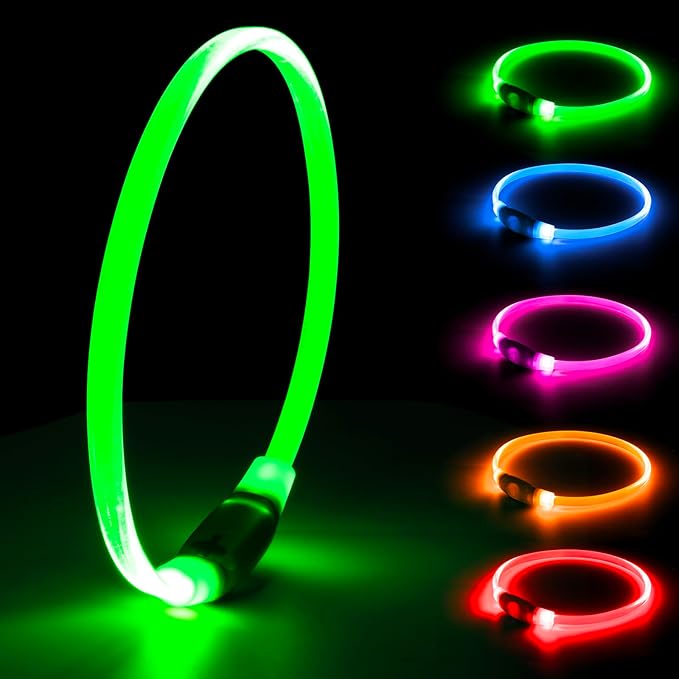 LED Dog Collar, Light Up Dog Collars USB Rechargeable for Night Walking-Fashion TPU Glowing Safety Pet Collar Lights for Small Dogs Cat (Green)