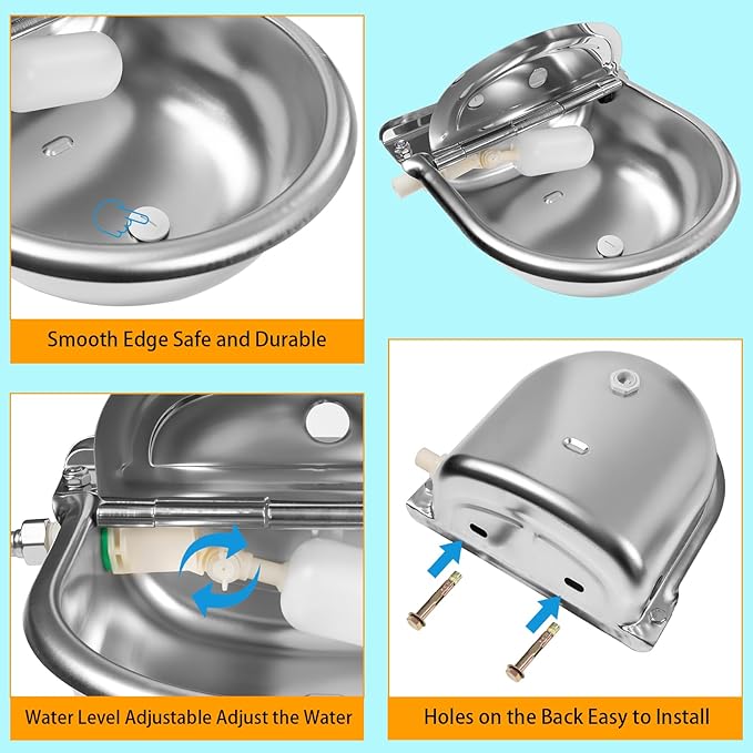 Automatic Dog Water Dispenser, 304 Stainless Steel Water Dispenser with Adjustable Float Valves, Large Capacity Drinking Water Trough for Dogs Cats Pets