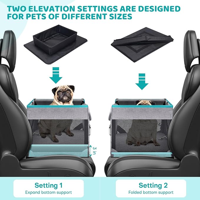 Dog Car Seats for Small Dogs, Pet Booster Seat Under 20 lbs, Puppy Car Seat with Folded Metal Frame and Raised Cushion, Enhanced Version