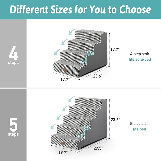 Dog Stairs for Small Dogs, 17.7" Extra Wide Right-Angle Pet Stairs for Couch and Beds, Anti-Slip Dog Steps for Old Cats and Lowrider, 17.7x23.6x17.7 inch,White Black