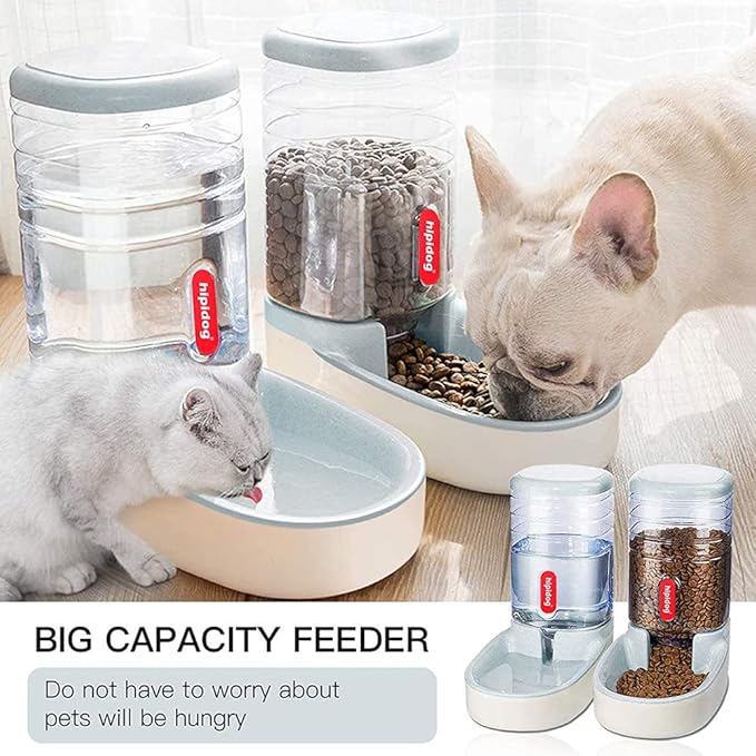 2 X 3.8 L Pet Automatic Feeding Bowls Dog Food Feeder Cat Water Feeder Large Capacity Food Water Dispenser Large Capacity Pet Bowls,Grey