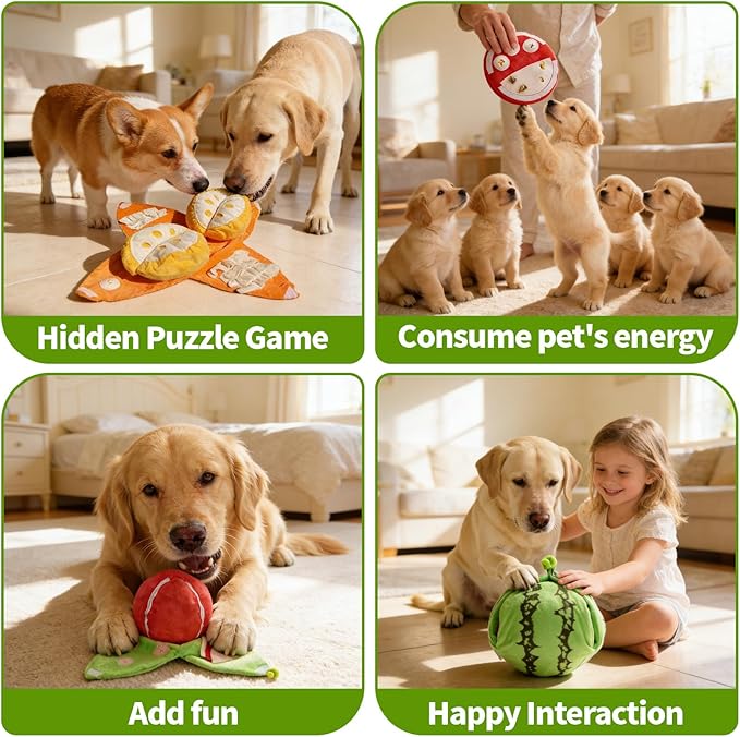 Orange Hide and Seek Plush Dog Toy, Squeakers and Crinkle Paper, Watermelon Puzzle Feeder for Small Medium Dogs, Boredom Relief & Training Aid (Orange)